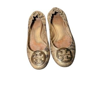 Tory Burch Gold and Tan Flats